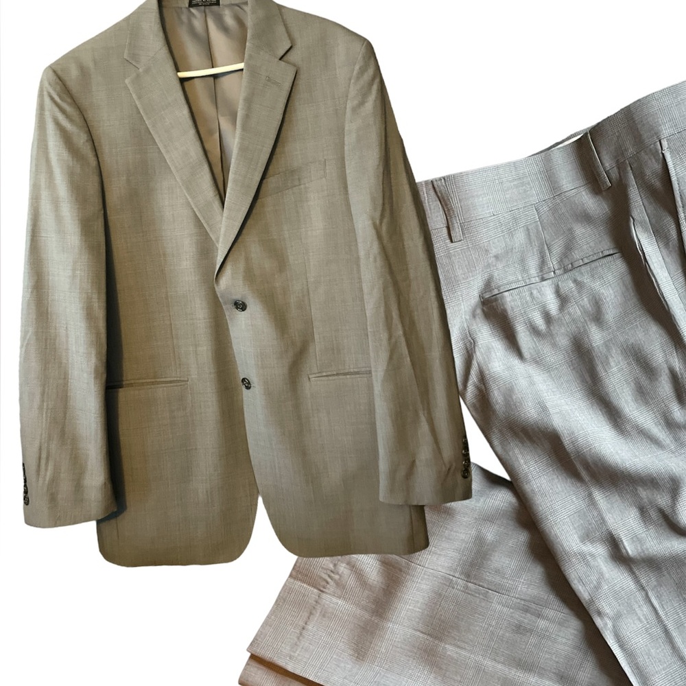 Jones New York Collection 100% Wool Gray Glen Check Matching 36x42 Pant and Coat